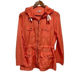 Gap XS Orange Utility Jacket Lightweight Hooded Zip Anorak Women